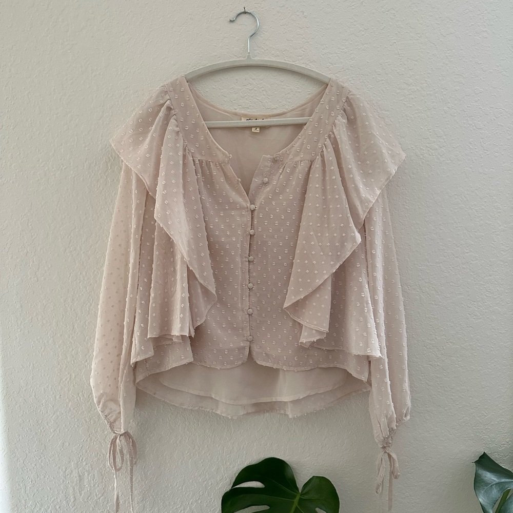 Listicle Light Pink Swiss Dot Ruffle Blouse - Women